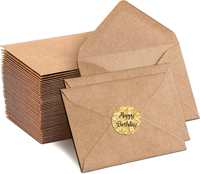 Enveloppes Kraft avec autocollant doré scintillant Joyeux Anniversaire, papier brun, cartes cadeaux, vente en gros, papeterie d'invitation