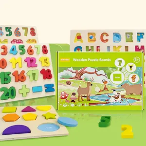 3-in-1-holz-puzzle Farben für Kleinkinder hölzernes Alphabet-Zahl-Form-Zusammenspiel pädagogisches Spiel