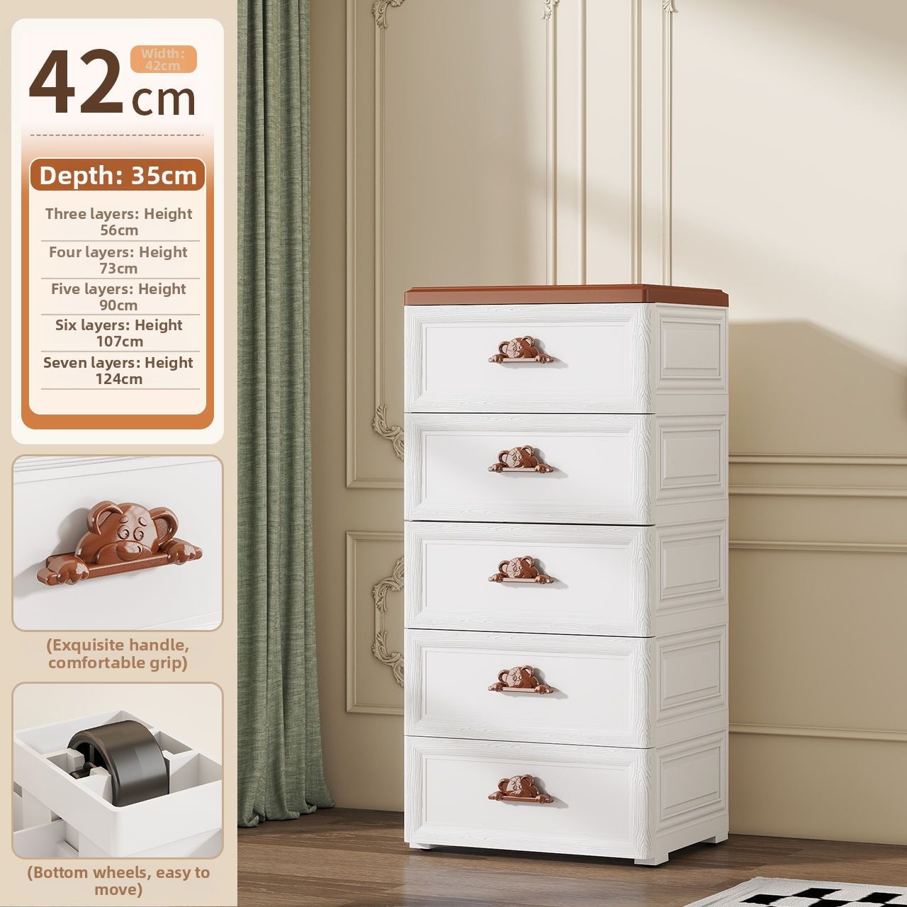 42cm bear storage cabinet [5 layers - white]