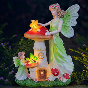 BSCI Fábrica <span class=keywords><strong>Angel</strong></span> Garden Estátua Solar Fairy Garden Estatueta com Warm <span class=keywords><strong>White</strong></span> Light Cogumelo Outdoor Escultura - Product Image 1