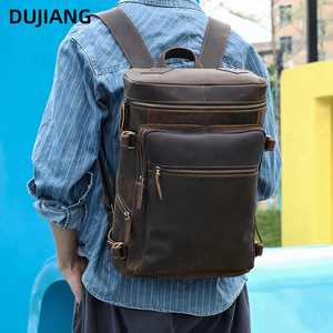 Dujiang Men's Genuine Leather <b>Backpack</b> 15.6-inch Laptop Bag Large Capacity Business Travel Casual Outdoor <b>Backpack</b> - Product Image 1