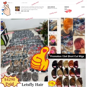 Letsflyプロモーション10 $ ショートのためのピクシー13x4レースフロントブラジルバージンヒューマンウィッグ混合色99j卸売 - Product Image 4
