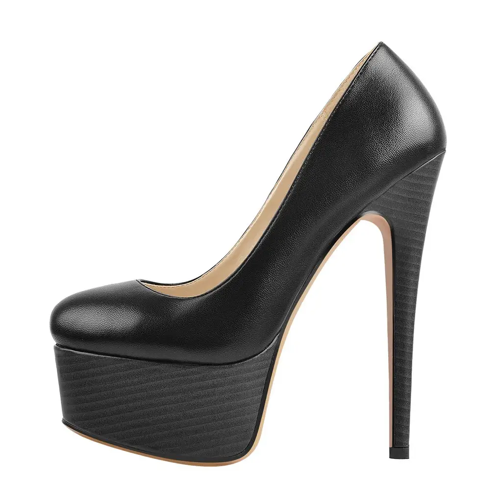 Factory direct sale custom black round toe 5cm platform 16cm slim high heels women's pumps dress shoes