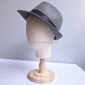 Desain Baru Tampilan Ikat Kepala Berdiri Pin-In Manekin Kepala Topi Wig Hiasan Kepala Tampilan Berdiri Dewasa Linen Kepala Model dengan Dasar Kayu - Product Image 6