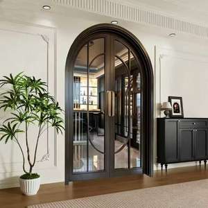 Porte double en bois massif de style français, normes européennes, avec arche intérieure en verre, isolation phonique, design moderne pour hôtel et villa - Product Image 5