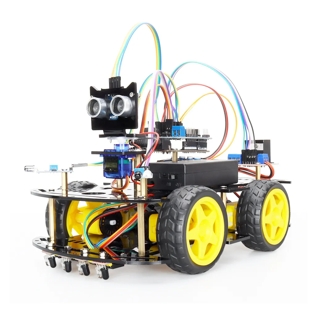 TSCINBUNY Carro de brinquedo inteligente e educativo para crianças Projeto Kit de carro robô inteligente Tutorial Compatível com Arduino Ide