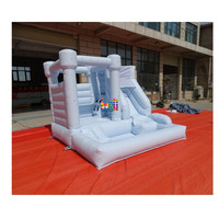 Château gonflable blanc bleu commercial pour les fêtes comprend toboggan et fosse à balles-pour la location de maisons de rebond