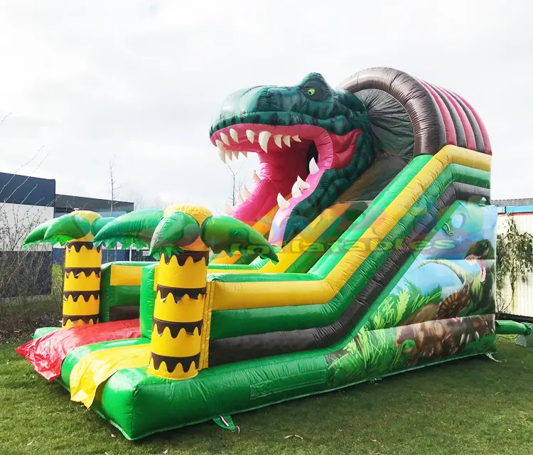 Customized outdoor kids commercial bounce house toboggan gonflable dinosaur head jumping castle inflatable dino slide