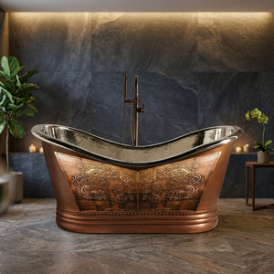 Baignoire autoportante rectangulaire classique en cuivre brillant pour villa de luxe - Artisanat indien - Product Image 2