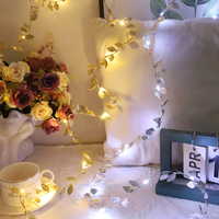 Nouvelle guirlande lumineuse LED en plastique avec feuilles dorées, décoration de la Saint-Valentin, feuilles vertes, bandes de feuilles argentées, lumineuses, rechargeables, IP65, pour intérieur