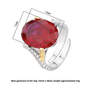Fashion Jewelry Eco-friendly Copper Oval Cut 12*16mm Red Zircon High Quality Couples CZ Women Fine Finger <b>Adjustable</b> <b>Rings</b> - Product Image 2