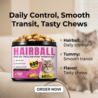 Complément alimentaire granulaire à croquer pour l'élimination des poils de chat, soin de la peau et du pelage, soutien digestif et digestion améliorée, enrichi en probiotiques et huile de poisson