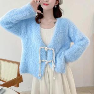 <span class=keywords><strong>Cardigan</strong></span> in maglia spessa da donna in visone corto autunno/inverno, maglione elegante e versatile - Product Image 4