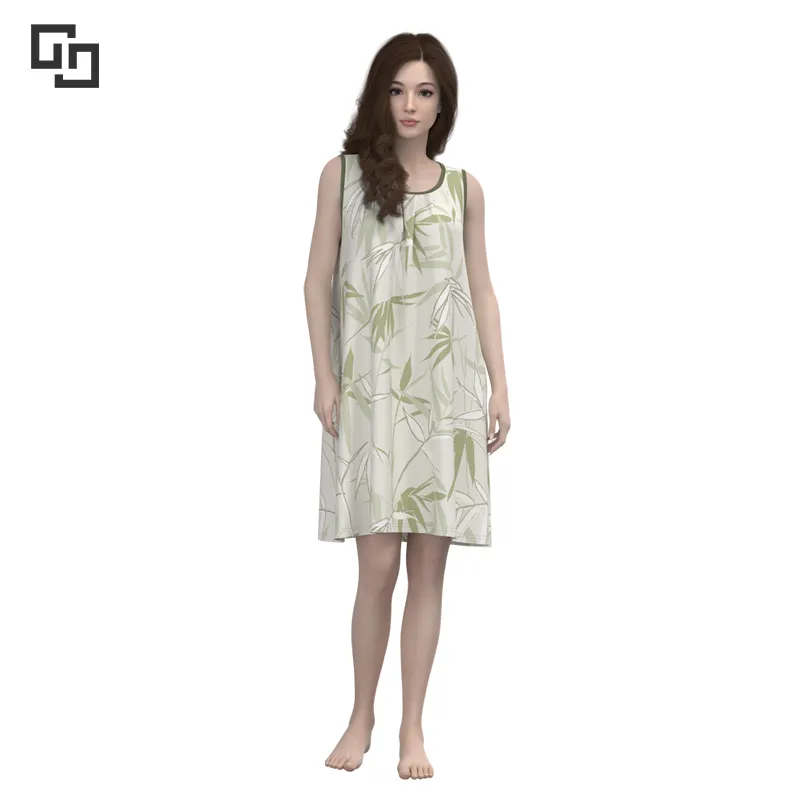 Breathable Bamboo Viscose Night Gown Sleeveless Scoop Neck Floral Print Tank Night Dresses For Woman