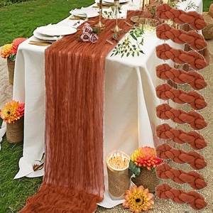 Lot <span class=keywords><strong>de</strong></span> 2 chemins <span class=keywords><strong>de</strong></span> <span class=keywords><strong>table</strong></span> en gaze <span class=keywords><strong>de</strong></span> lin terracotta style bohème, <span class=keywords><strong>3</strong></span> m <span class=keywords><strong>de</strong></span> long, pour décorations <span class=keywords><strong>de</strong></span> fête d'anniversaire, festival, mariage - Product Image 2