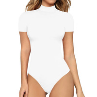 Body à manches courtes et col montant pour femme |   Combinaison moulante extensible ajustée au corps |   Haut basique décontracté pour le printemps et l'automne