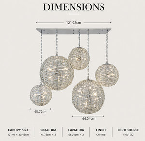 Lámpara colgante contemporánea de cristal con 5 bolas esféricas para villa, comedor, hotel, candelabro comercial - Product Image 3