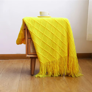 Manta de punto verde para camas <span class=keywords><strong>con</strong></span> borla, funda de sofá a cuadros <span class=keywords><strong>con</strong></span> textura sólida gris azul, decoración nórdica para el extremo de la <span class=keywords><strong>cama</strong></span>, manta suave para siesta - Product Image 4