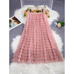 Falda floral de primavera para mujer, Falda plisada larga de cintura alta elástica, falda acampanada plisada de gasa de longitud media adelgazante - Product Image 1
