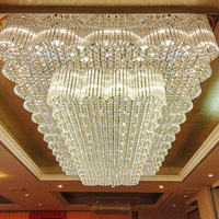 Lustre rectangulaire en cristal K9 de luxe, grande taille, hauteur réglable, personnalisé, haut de gamme, pour hôtel, villa, hall