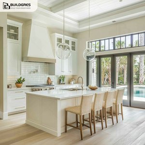 Buildgres Armoires de cuisine blanches en sourdine avec tiroir coulissant sans couture intégré dans l'effet personnalisé <span class=keywords><strong>hotte</strong></span> îlot panneau Design moderne - Product Image 4