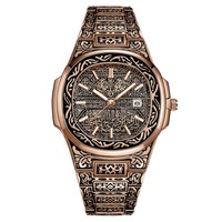 Montre d'affaires vintage rétro M1194 pour hommes, mouvement à quartz de luxe, affichage de la date, chiffres romains, style Moyen-Orient, cadran noir