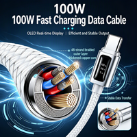 Kabel Pengisian Daya Digital Display Nylon Braided 100W USB C-C /27W C-L Kabel Data Daya Cepat untuk Ponsel Tablet Pasokan Grosir