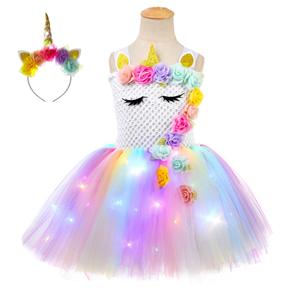 Robe de princesse en Tulle pour enfants, vente en gros, <span class=keywords><strong>Tutu</strong></span> avec bandeau, <span class=keywords><strong>licorne</strong></span>, lumière LED, Costumes de fête d'halloween - Product Image 6