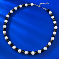 Collier en perles d'eau douce de 8 mm, agate noire, argent sterling S925, collier à brins alternés, 40+5 cm, bijoux élégants pour femmes, pour les soirées