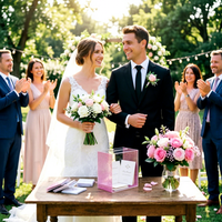 Boîte à cartes de mariage en acrylique avec couvercle coulissant, boîte à dons transparente rose pour la décoration d'événements de mariage, personnalisation OEM disponible