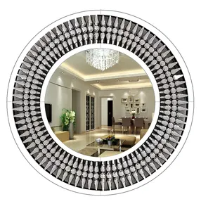 Hot Selling Modern luxury home decor Large big Circle crystal Crushed Diamond Round hanging wall mirror miroir spiegel