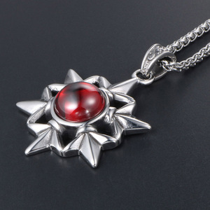 Colgante de estrella de ocho puntas de acero inoxidable con piedras preciosas rojas, collar para hombre SP641, joyería de regalo - Product Image 3