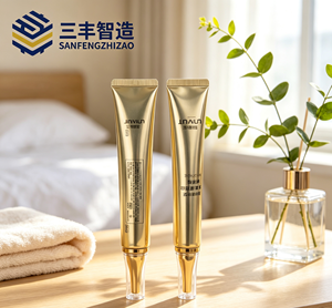 Metallic Gold Electroplated Cosmetic Squeeze Tube with Clear Acrylic Applicator Cap - Product Image 1