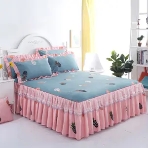 Toptan lüks modern çiçek bitki baskılı yatak örtüsü donatılmış dantel yatak etek yaprak 3 adet yatak örtüsü setleri