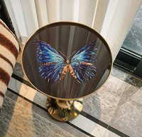 Schmetterlings-Beistelltisch aus Gehärtetem Glas, Eck-Tisch im Amerikanischen Stil, Luxuriöser Runder Wohnzimmertisch, Modern und Stilvoll