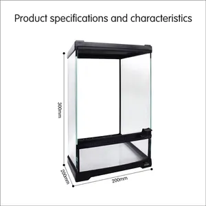 Bac en verre vertical noir avec reptile, cage pour terrarium/aquarium, lizard, dragon, 1 pièce