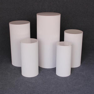 Wedding Metal <strong>Flower</strong> Cake Plinth White Textured Round Plinth <strong>Stand</strong> Wedding Meeting Party Decoration Cylinder <strong>Pedestal</strong> <strong>Stand</strong> Set - Product Image 3