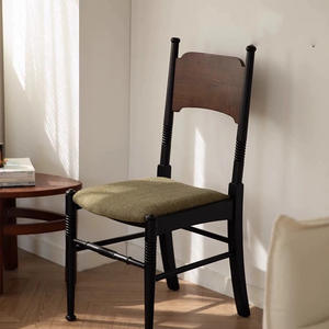 Chaise de salle à manger en bois massif de style français avec dossier, couleur noyer noir, chaise design pour la maison, chaise de restaurant - Product Image 1