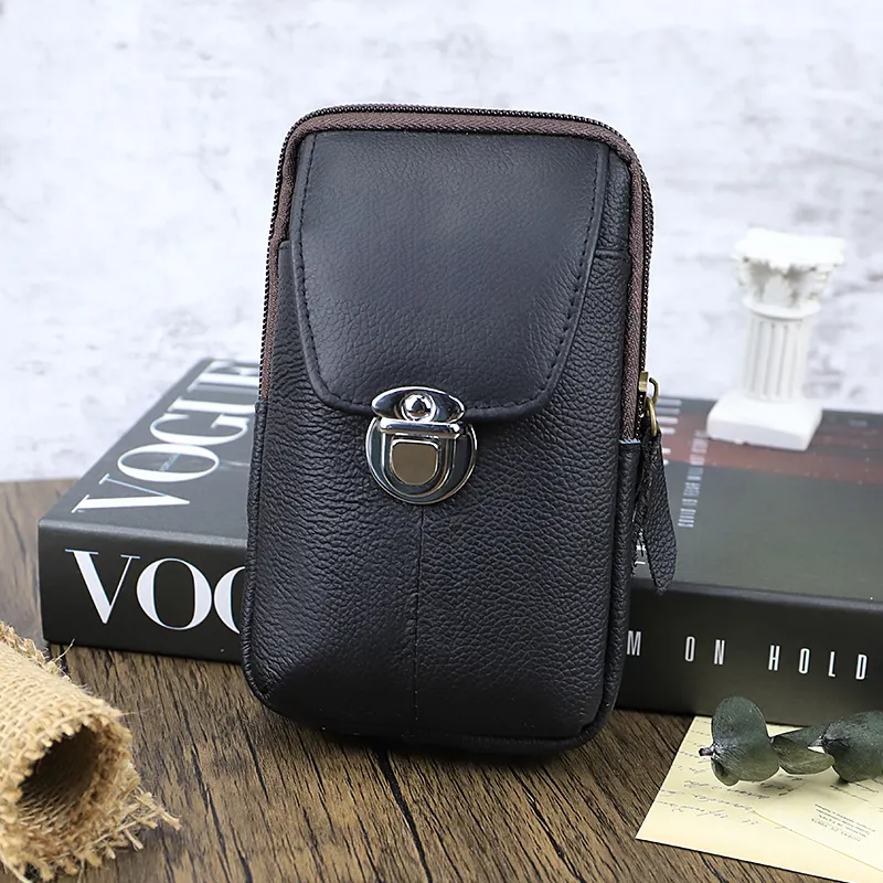 Custom Real Lederen Verticale Mannen Mobiele Telefoon Riem Loop Holster Case Heuptas Mini Reizen Purse Portemonnee Met Riem Clip