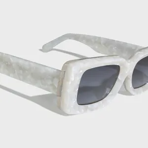 نظارات شمسية فاخرة للسيدات Yeetian بشعار مخصص من اللؤلؤ غير تقليدي رخامي مستطيلي إطار أسيتات سميك نظارات شمسية عصرية