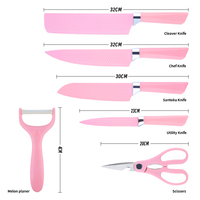 Ustensiles de cuisine personnalisés en gros 6 pièces ensembles de couteaux de chef rose couteaux faits à la main ensembles de couteaux de cuisine en acier inoxydable