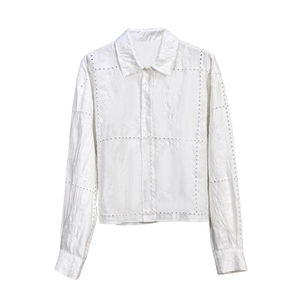 Ранняя осень женская одежда 2025 льняная вышивка Изысканная сетчатая ажурная рубашка с высокой талией и юбкой - Product Image 2