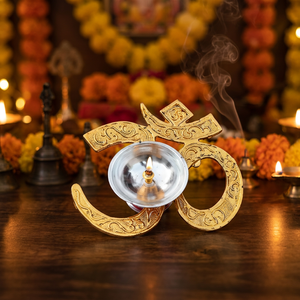 Om Diya Om Shape Crystal Singing Bowl Tibetan Meditation Bell Gift Display Item - Product Image 1