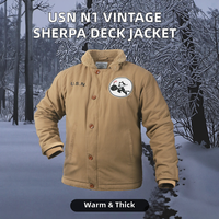 USN Vintage Wintermantel 100% Baumwolle Dick Herren Sherpa-Gefütterte Fleece-Deckjacke Stehkragen Reißverschluss Marine N1 Unifarben Gefärbter Cord