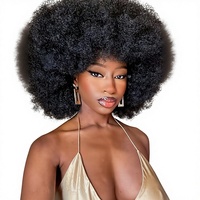 Perruque Afro Européenne et Américaine Transfrontalière en Fibre Haute Température Respirante Transparente, Longue et Lisse, Petites Boucles Africaines Volumineuses