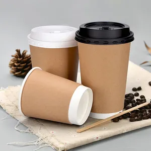 カスタムロゴプリント使い捨てクラフト紙コップ蓋付きコーヒーカップ