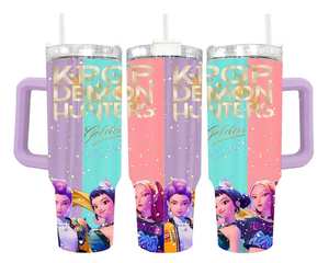 แก้วน้ำเก็บความเย็นแบบมีหูจับและหลอดดูด ลายใหม่ Saja Boys Tumbler K-POP Kpop Demon Hunters Girl ขนาด 40 ออนซ์ สำหรับกิจกรรมกลางแจ้ง - Product Image 6