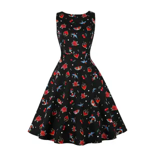 50 Patterns Knee Length Sleeveless Cotton Retro 50s Summer Vintage Party Dresses