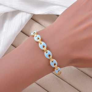 exquisite interlocking link <b>crystal</b> bulk wholesale 18k gold durable light blue enamel anti-rust fashion polished daily <b>bracelet</b> - Product Image 3