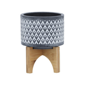 Vaso in Ceramica Rotondo Moderno con Supporto in Bambù per Decorazione Piante da Interno ed Esterno - Product Image 1